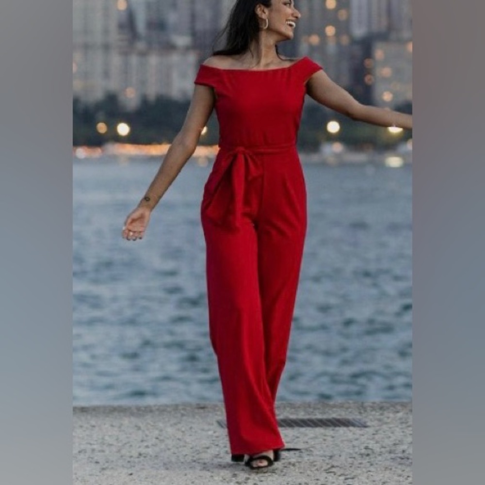 Red Off Shoulder Jumpsuit
